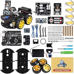 Elegoo Smart Robot Car Kit V3.0 UNO Electric Construction Kit with UNO R3, Line Tracking Module, Ultrasonic Sensor, App Control via Smartphone etc. Car Robot Toy for Adults and Children