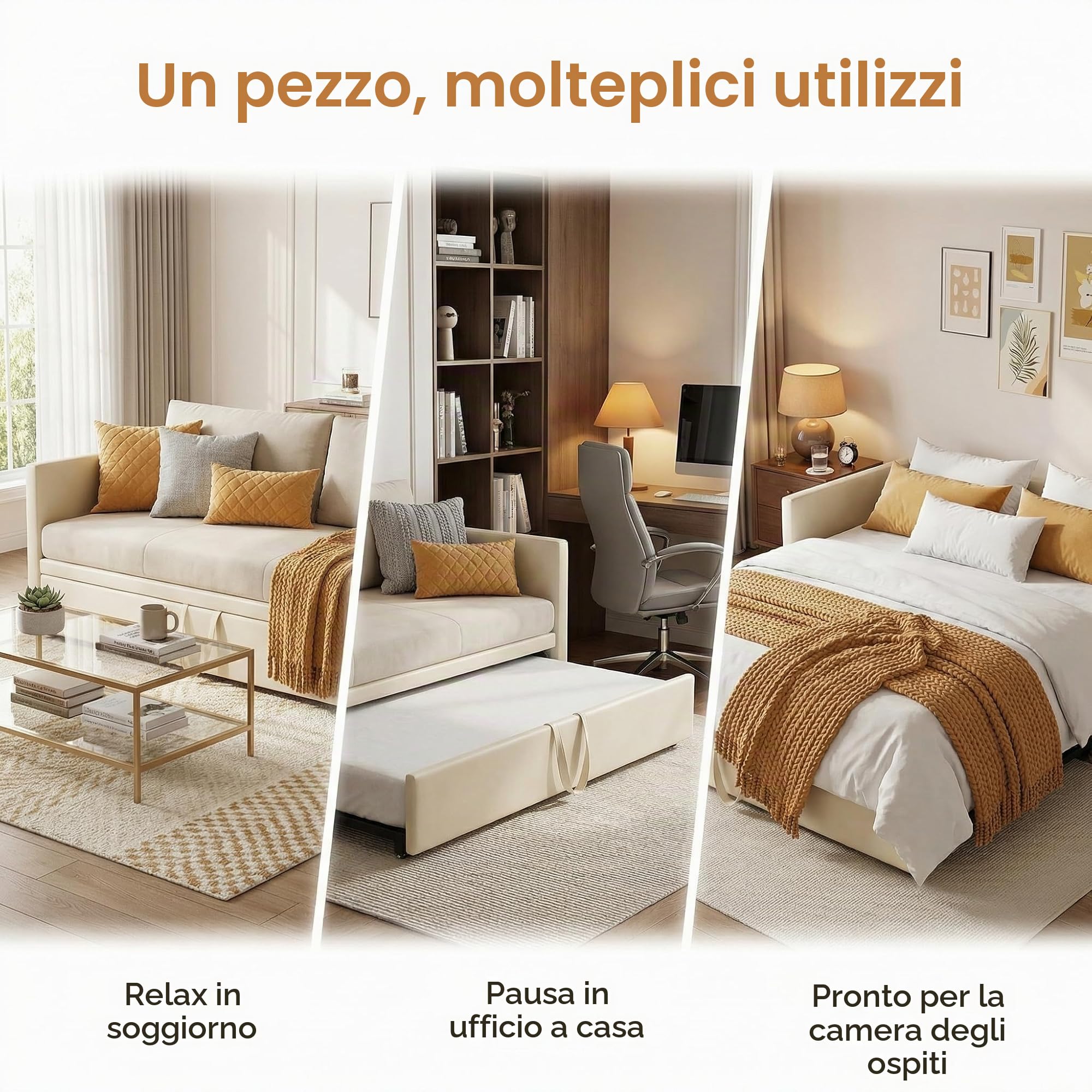 Divano Letto Multifunzionale Estensibile 90/180 X 200 cm, Divano Allungabile a 2 Posti con Rete a Doghe, Letto Matrimoniale in Velluto, Beige, Nessun Materasso (Beige, 90/180 x 200 cm)