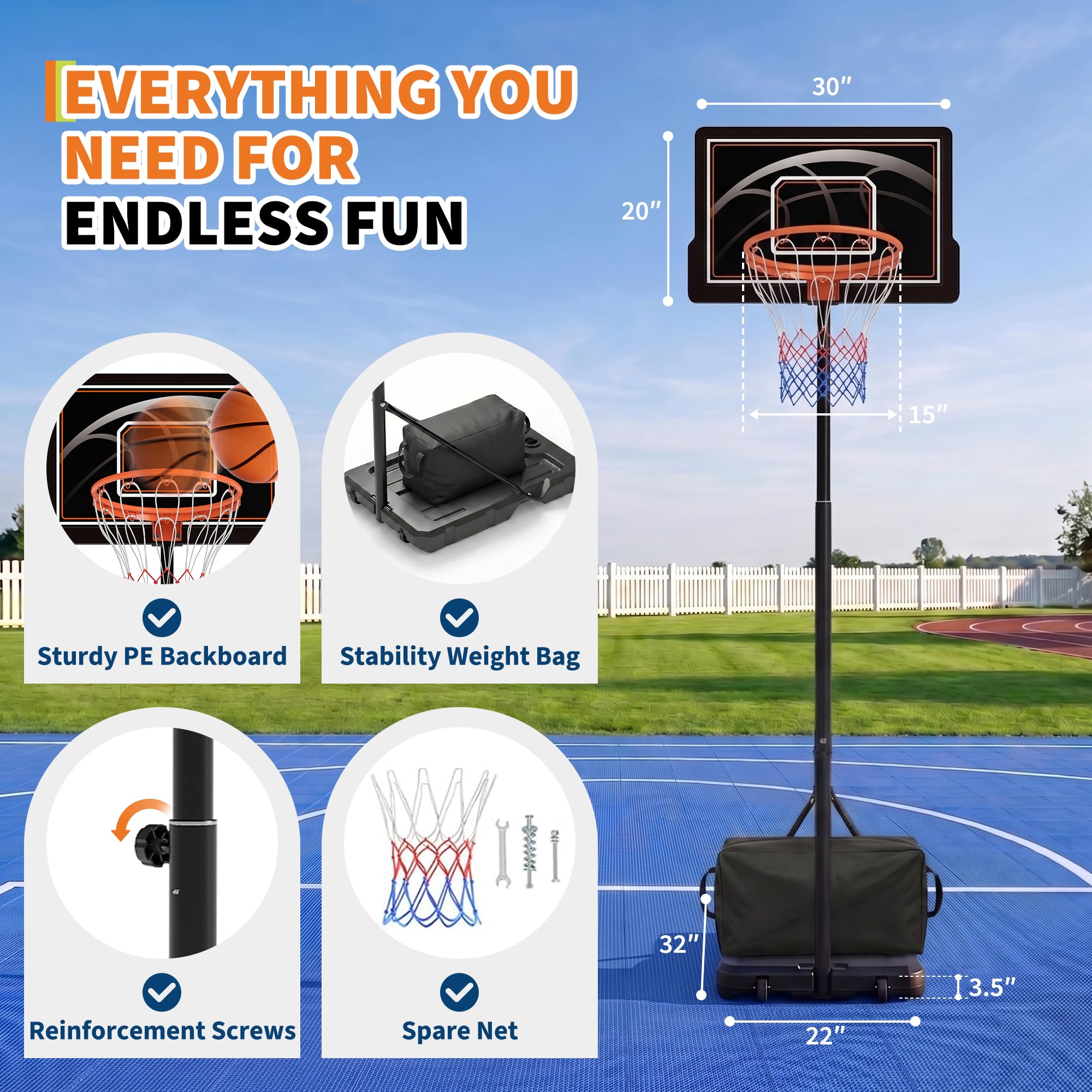 Basketballkorb Outdoor Höhenverstellbar Mit Ständer & Rollen, Höhe, Transparenter PC-Rückwand, Stabiler Basketballständer Mobil Für Jugendliche & Erwachsene