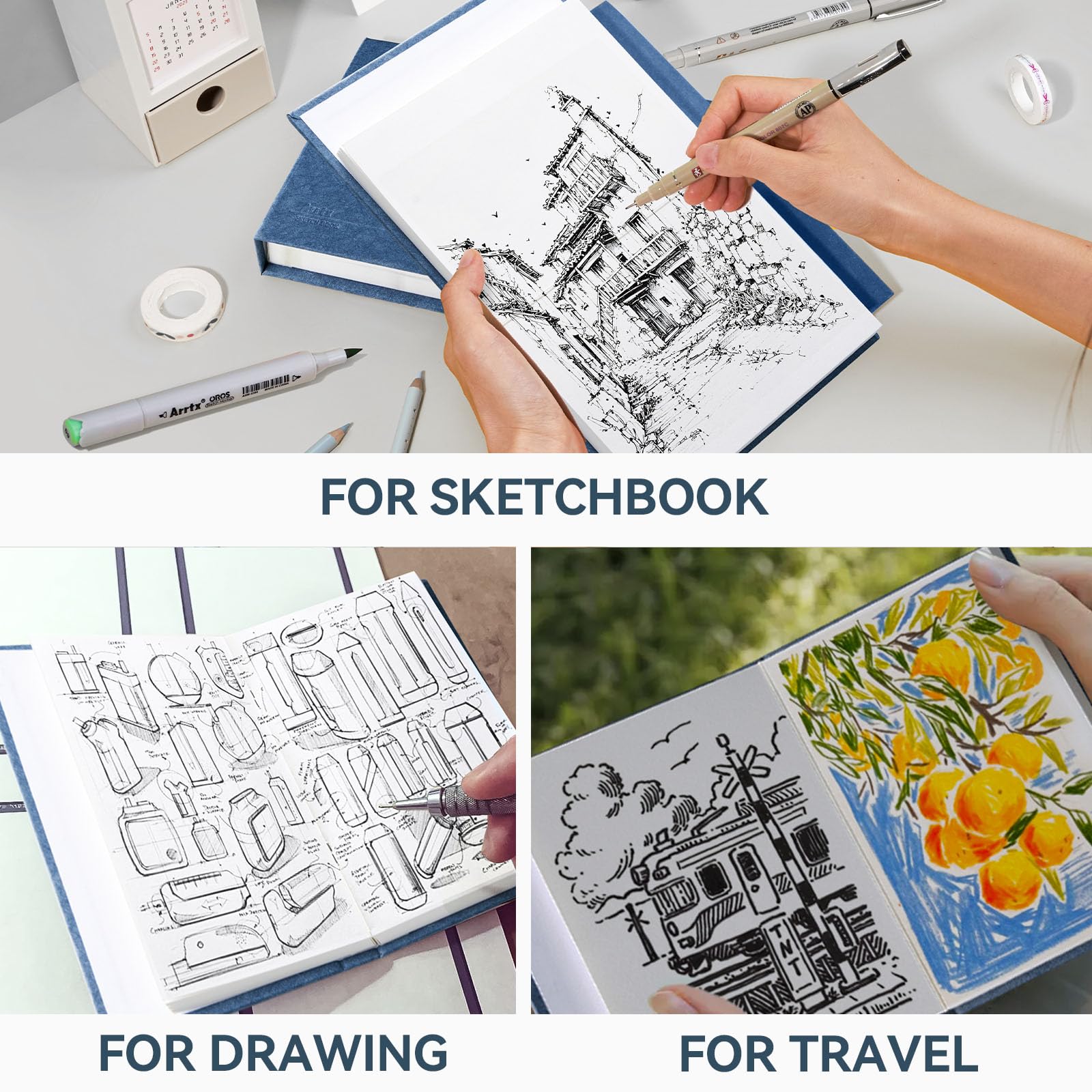 Arrtx Sketchbook, A6 120 Sheets/240Pages(2 Pack) 180GSM/90lb, Artists Hardcover Sketchbook - Image 3