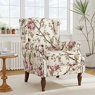 Accent Chair, Upholstered High Back Floral Armchair with Nailhead Trim &...