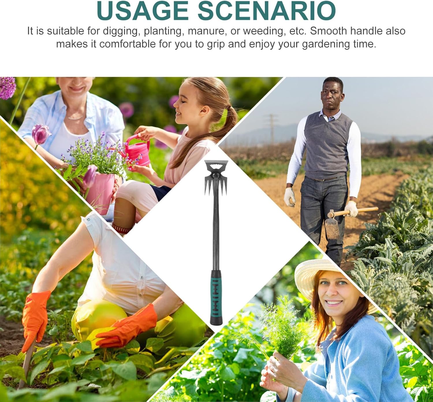 Sosoport Manual Weeder Rake Weeding Tool for Efficient Grass Removal Garden Portable Design Ergonomic Handle for Easy Use Lawn Care and Gardening Tasks