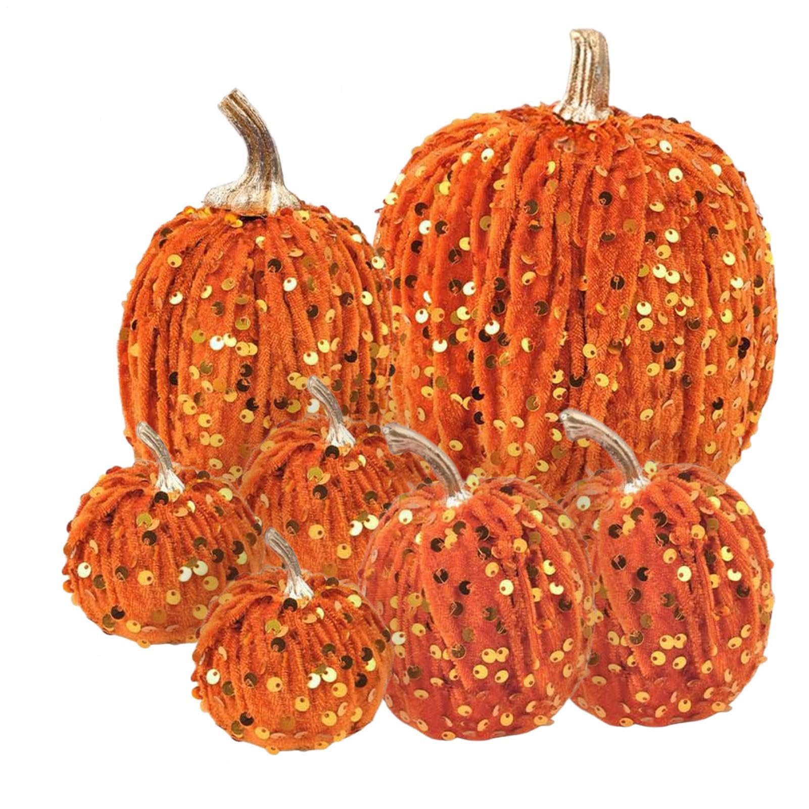 Calabazas artificiales de otoño con acabado artesanal premium, adornos de Halloween elegantes