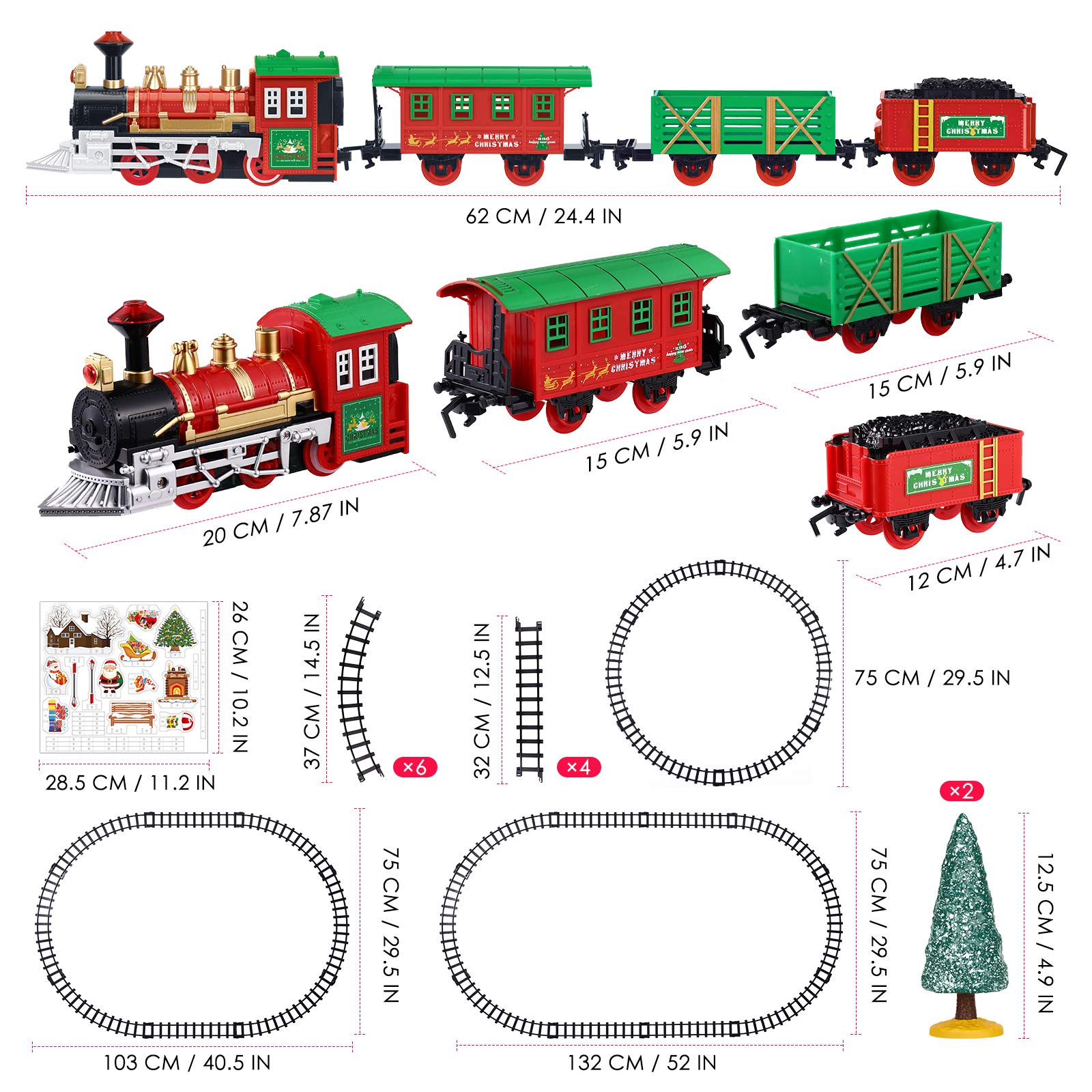 Buy iBaseToy Christmas Train Set with Controllable Sound & Light, Battery Powered Train for