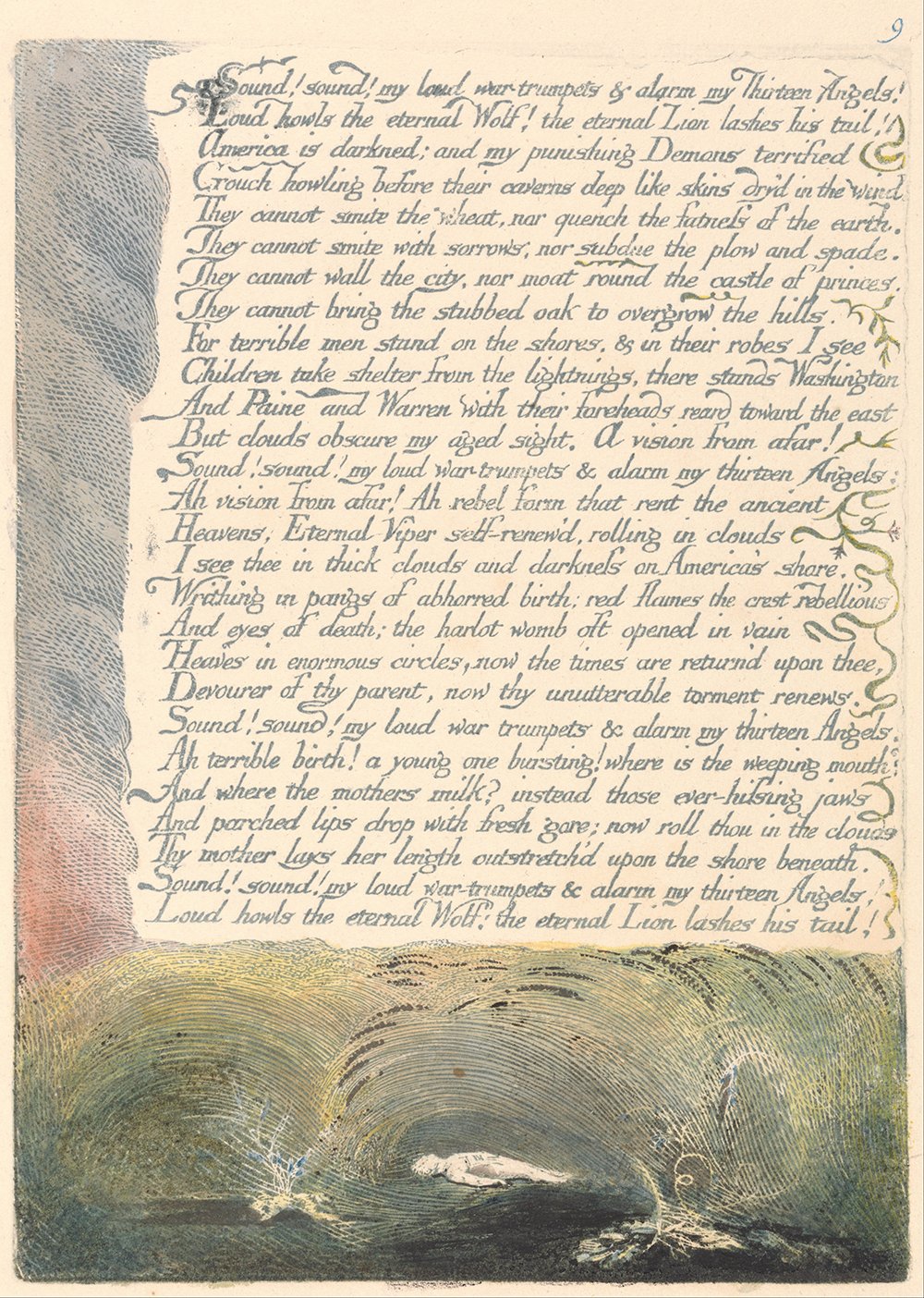 Cuadro William Blake America Plate 11 enmarcado en negro mate tamaño pequeño 3