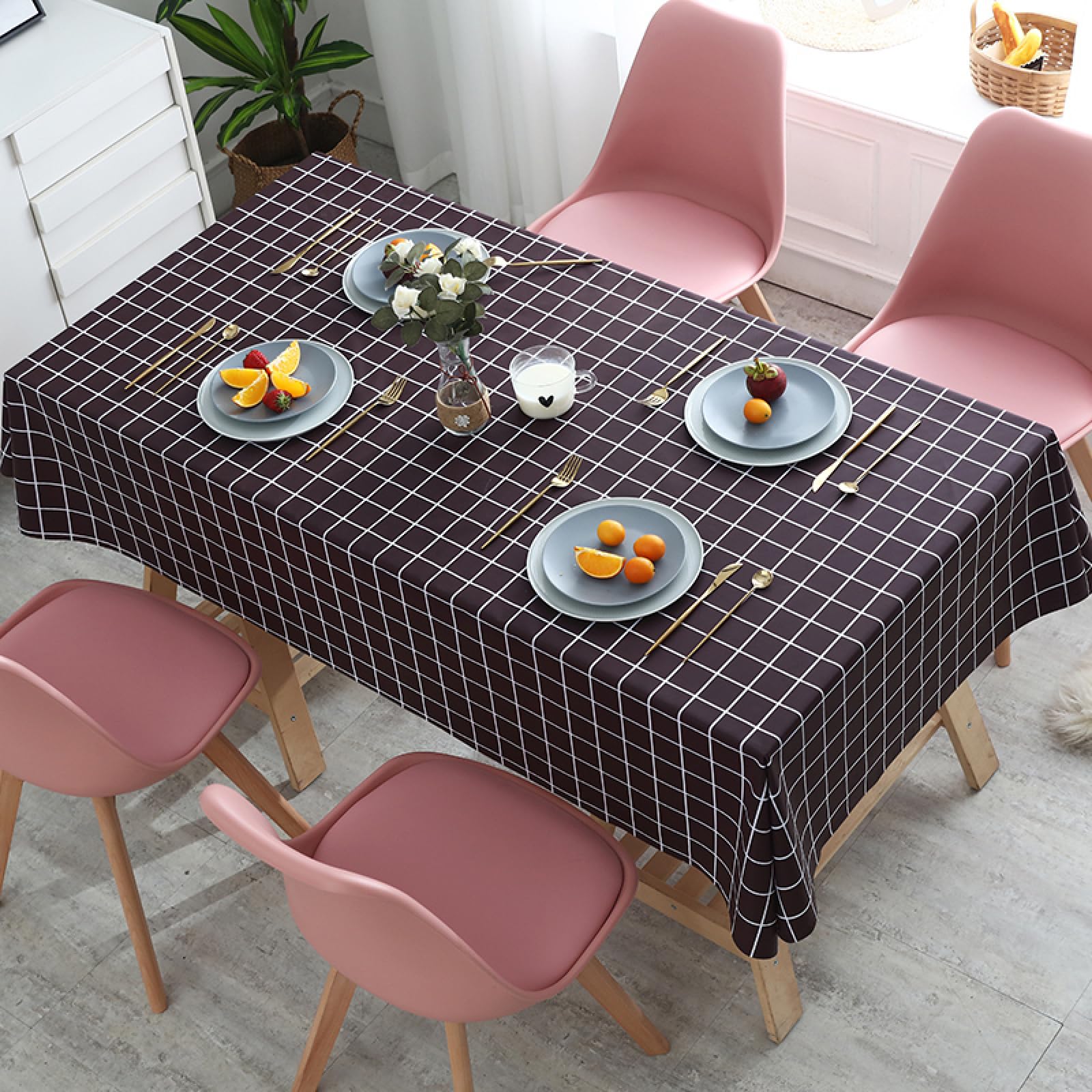 Wachstuchtischdecke Wachstischdecke Anti Hot Scratch Wachstuch Tischdecke Abwaschbar Tischdecke Abwischbar Braun 100 × 160 cm