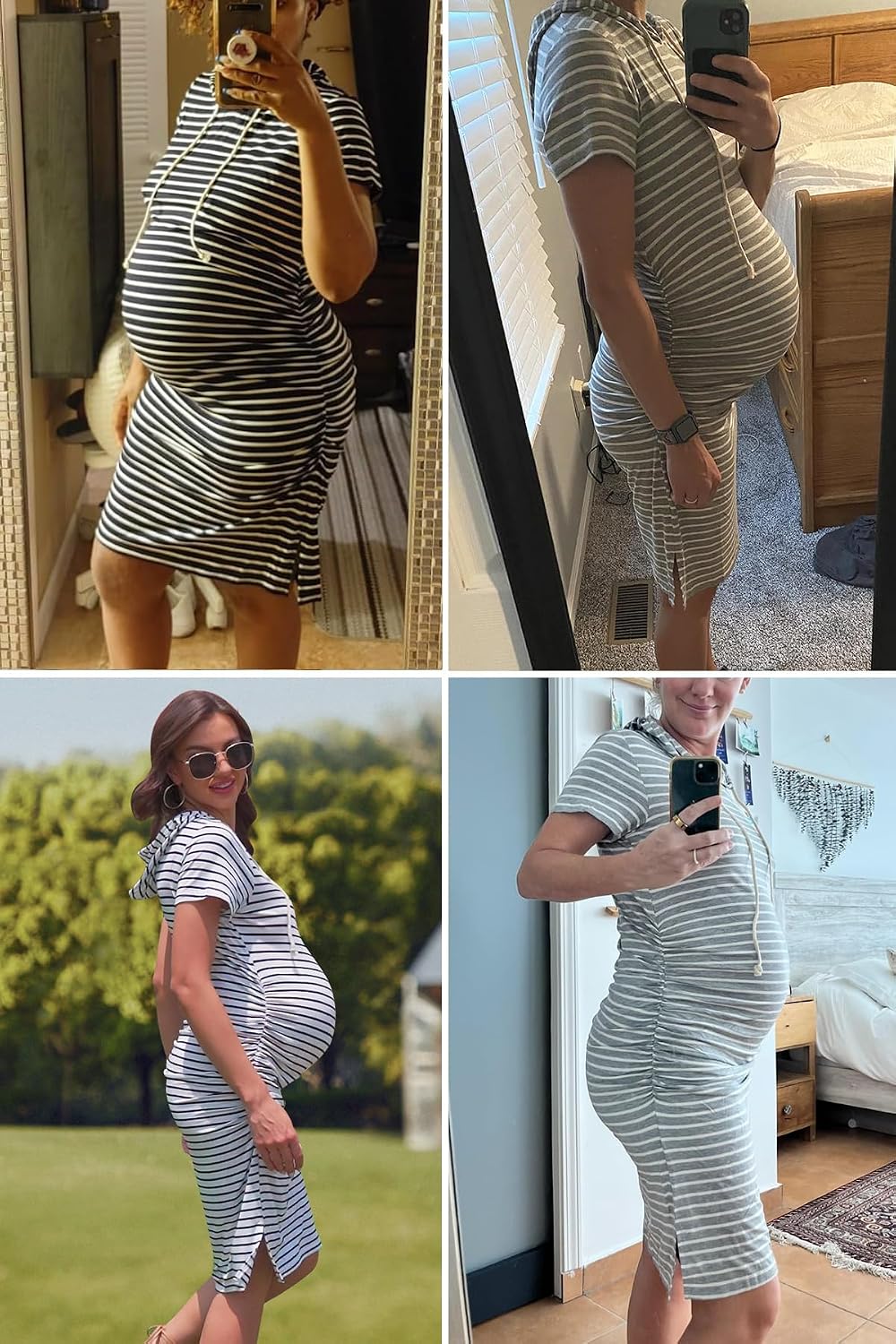 Women's Maternity Hoodie Dress Short Sleeve Split Side Ruched Pregnancy Clothes