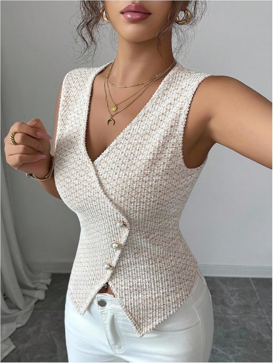 MakeMeChic Women's Sleeveless Wrap V Neck Vest Button Down Business Casual Tank Tops - Image 4