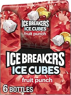 ICE BREAKERS Ice Cubes Fruit Punch Sugar Free Chewing Gum Bottles, 3.24 oz (6 Count, 40 Pieces)