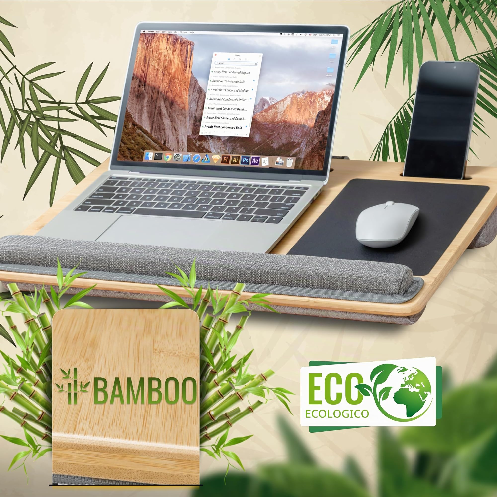 RICOO Cuscino per laptop con tappetino LA0035 per mouse e poggiapolsi Supporto per laptop Vassoio per ginocchio Ottica in legno Accessori per laptop