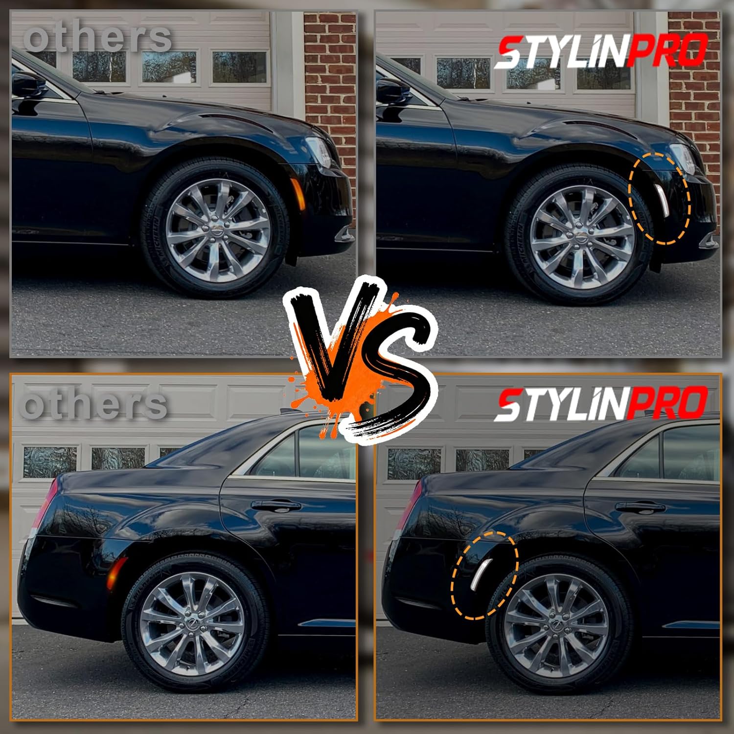 LED Side Marker Lights Compatible with 2015-2021 Chrysler 300 XStyle Light Beam [Patent Pending], Front Rear Bumper Marker Lamps, All White Light, Clear Lens 4pcs Spirit Snake Series