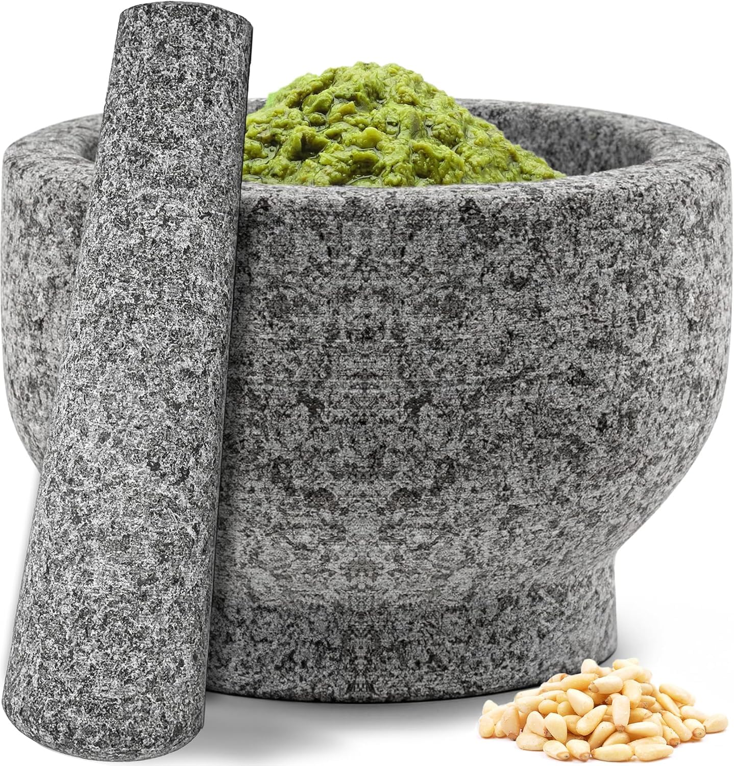 PriorityChef Mortar and Pestle Set, Heavy Duty Natural Granite, Make Fresh Guacamole at Home, Solid Stone Grinder Bowl, Herb Crusher, Spice Grinder, 1.5 Cup Size, Unpolished Grey