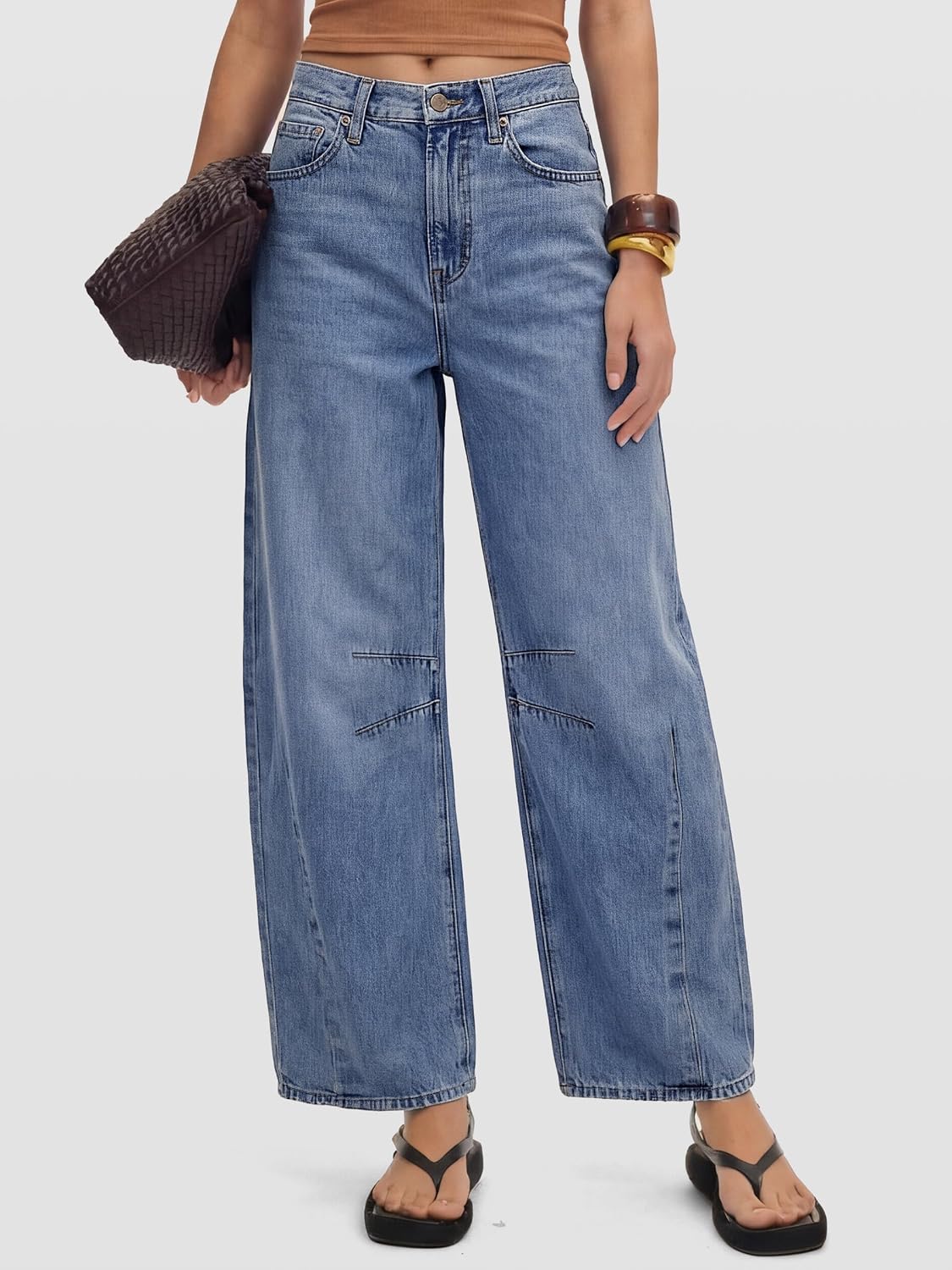 ANRABESS Women's Barrel Jeans, Mid Rise Wide Leg Denim Pants, Casual Baggy Relaxed Fit, Y2K Streetwear Boyfriend Ankle Length