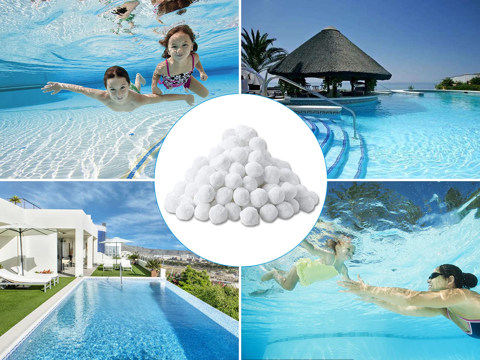 Bolas Filtrantes Para Piscina - 700g Reemplazan 25 Kg De Arena, Filtración 4X Más Rápida (Blanco, Reutilizables)