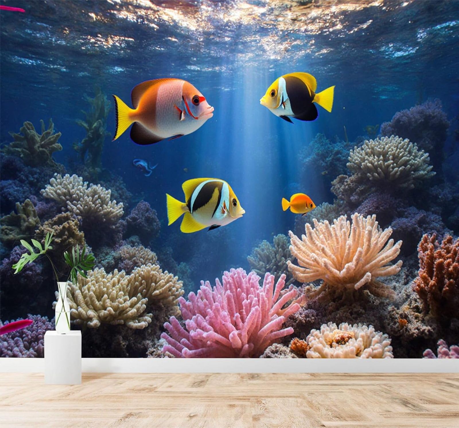 Xlming 430Cm×300Cm(B×H) Colourful Tropical Fish Coral Reefs Underwater Scenes Marine Life Art 3D Wallpaper Premium Textured Silk Study Dining Living Room Bedroom Sofa Tv Wall Easy Install-430Cm×300Cm