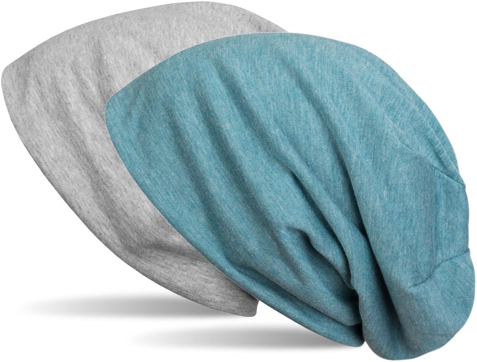 Stylebreaker Women's Grey Flecked / Blue Flecked Beanie Reversible Cap In Plain Colours, Slouch Cap, Light And Soft, Longbeanie, Unisex 04024115, Colour:grey Flecked/Blue Flecked