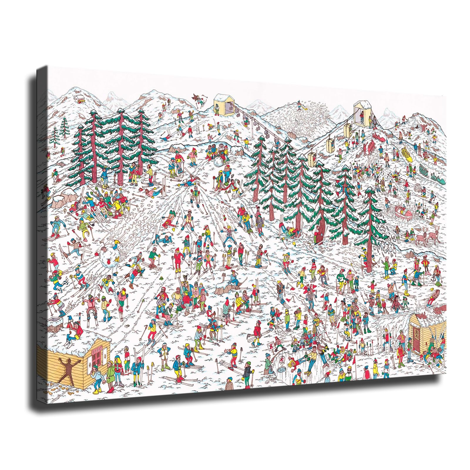ZeeHxq Wheres Waldo Ski Slopes Wally Handford Children Artwork Poster Canvas Print Wall Art Modern Room Living Room Bathroom Kitchen Bedroom Decor (