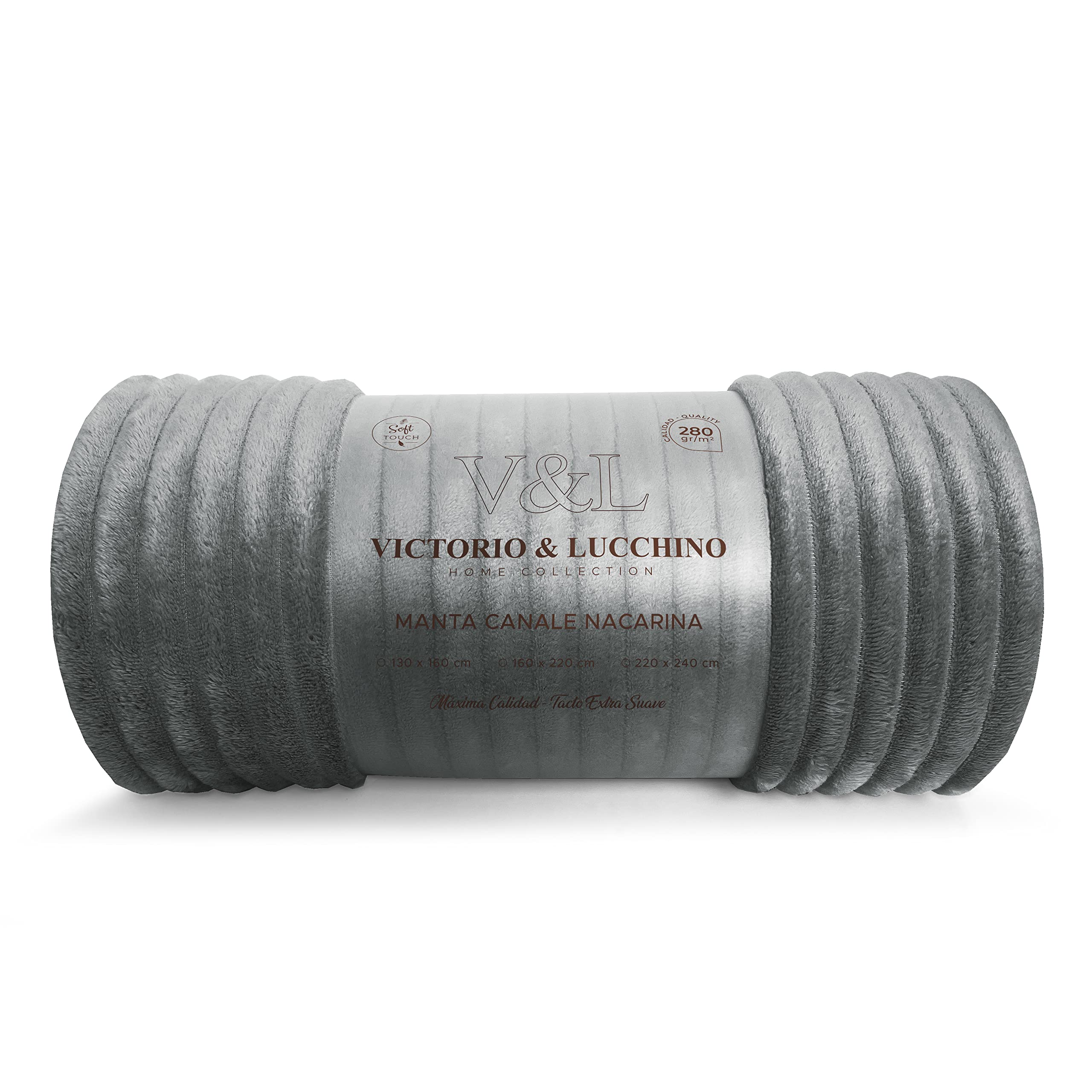 Victorio & Lucchino Manta Franela para Sofá o para Cama, Microfibra Extra Suave (VL-80516 Canalé Gris, 130x160 cm)