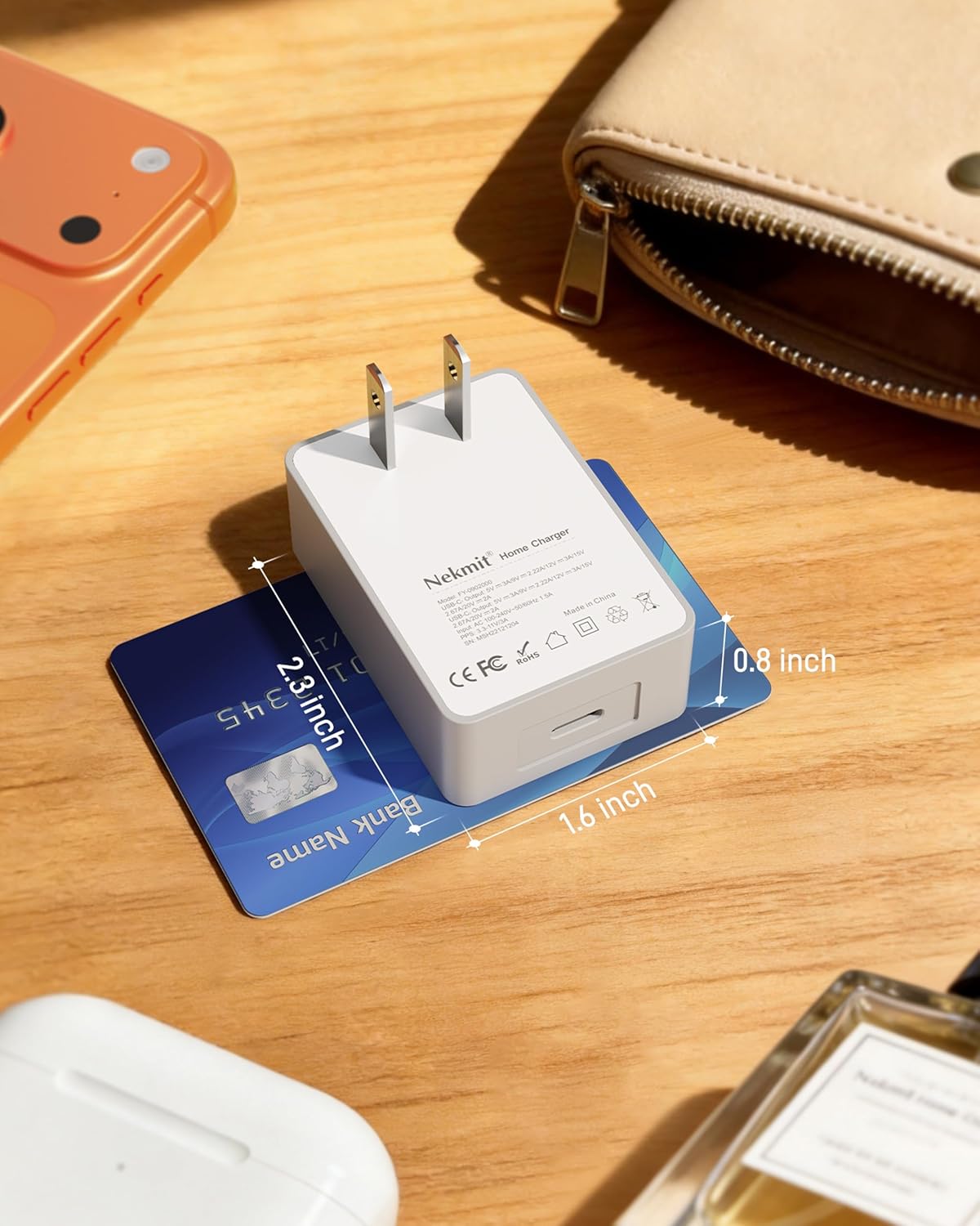 Nekmit Flat USB C Wall Charger Block, 40W Slim USB C Wall Plug Power Adapter, One Port PPS Fast USB Charger for iPhone 17/16 and More Series, MacBook Air, iPad(Non-Foldable Plug)