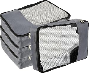 Compression Packing Cubes Travel Organizer, 4-Piece Mesh Top Luggage Organizer Bags with Double Zipper and Handle, Suitcase Organizer Bags for Carry on Luggage, 12.99×9.45×2.95 Inch