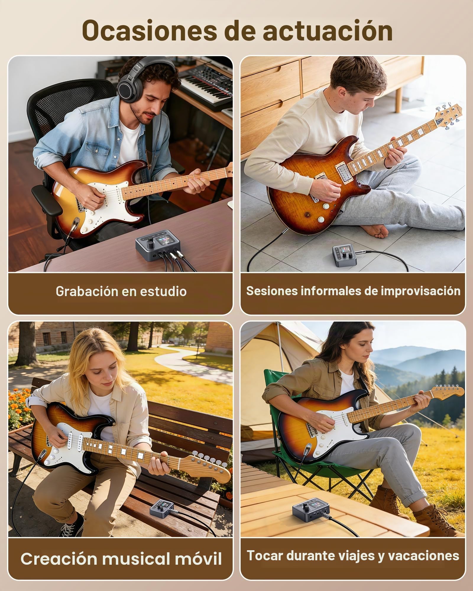 Procesador de Guitarra Multiefectos 80 Preajustes Portable 6 Módulos de Efectos Móviles,USB Audio Grabación OTG con App y BT,Recargable para Guitarra,Guitarra Eléctrica,Bajo