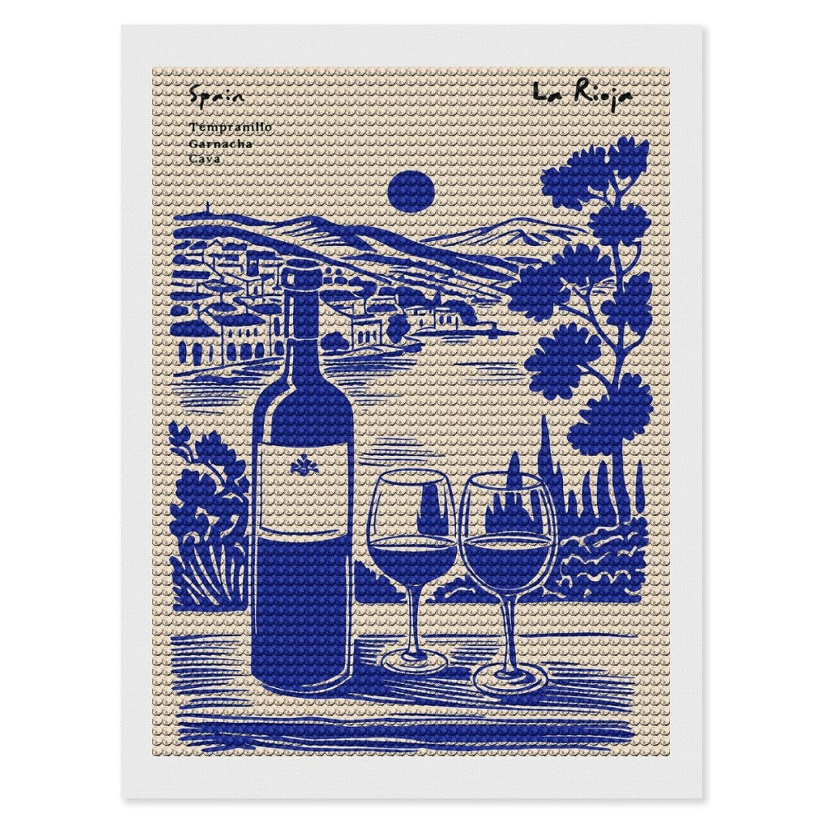 Junmoney Spain La Rioja Wine Illustration Diamond Painting Canvas Set 12"x16", Easy to Enjoy, Adhesive Canvas, Office Decor, Holiday Gift Idea, with Tool Kit