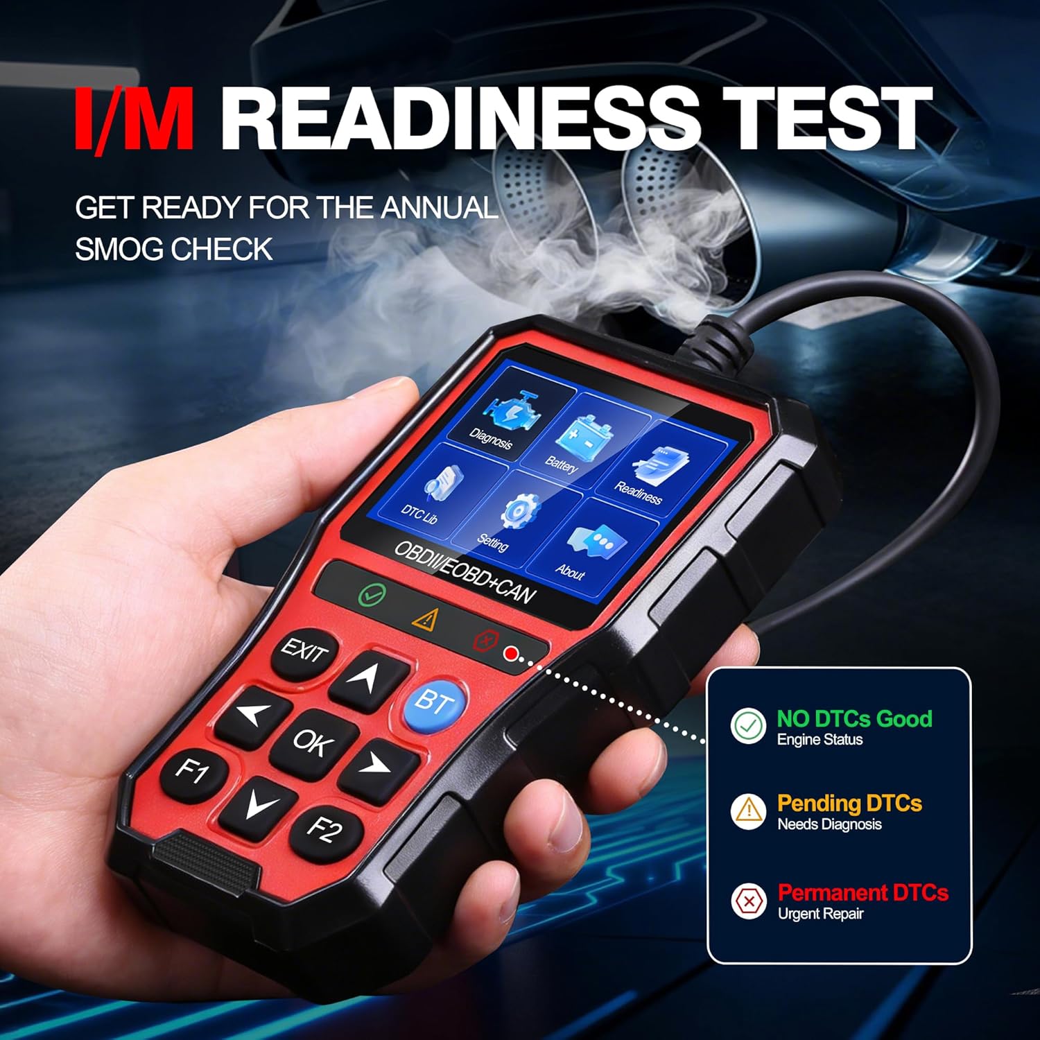 OBD2 Scanner Diagnostic Tool,Car Code Reader with Battery Tester, Check Engine Code Reader with Reset OBDII, Real-Time Date, DTC Lookup,Scan Tool for All OBDII Protocol Cars Since 1996