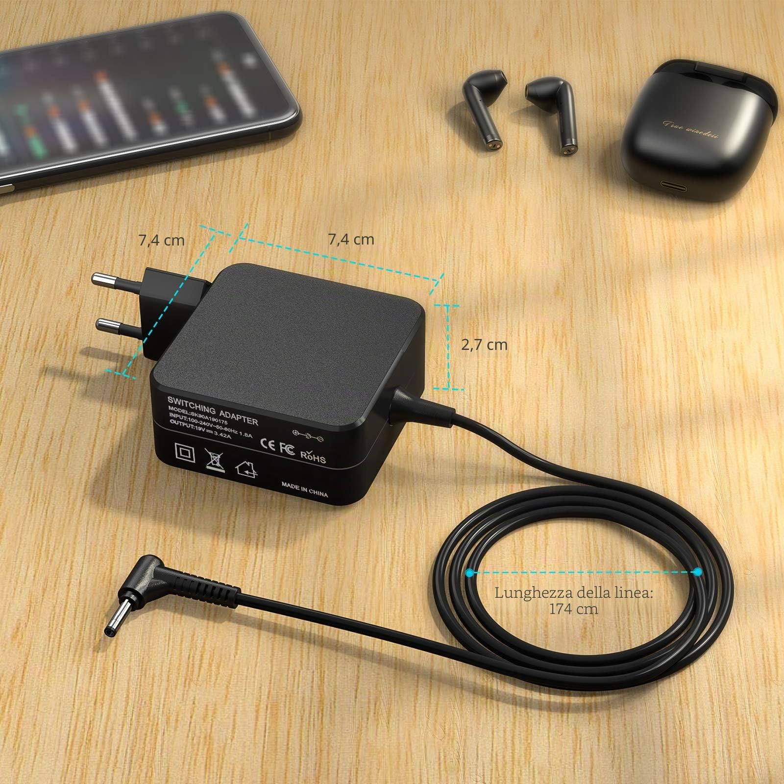 Alimentatore PC Portatile 65W Caricatore per Lenovo V14 V15 V17 G2 G3 G4 IdeaPad Flex 5 5i, Ideapad 3 3i 1 1i 3-15IIL05 3-15IML05 3-17IAU7 IdeaPad S145 320 330 330s S340 L340 Yoga 530 510 710