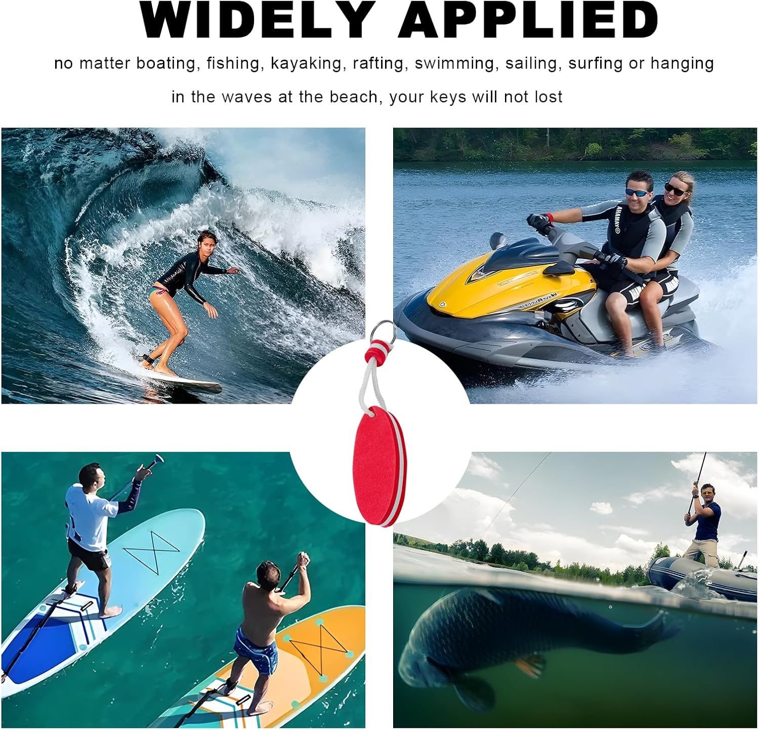2 PCS Floating Keychains, Oval Foam Key Fob Float Buoy Pendant, Waterproof Key Ring for Boating Fishing Surfing (Red)