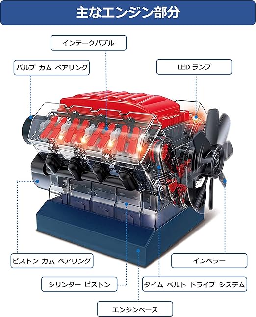 Amazon Co Jp Implay Toys インプレイトイズ V8 エンジン模型 組み立てキット 学習キット 科学 物理 おもちゃ エンジン Stem スケルトン プラモデル 模型 簡易日本語翻訳説明書付き ホビー 通販