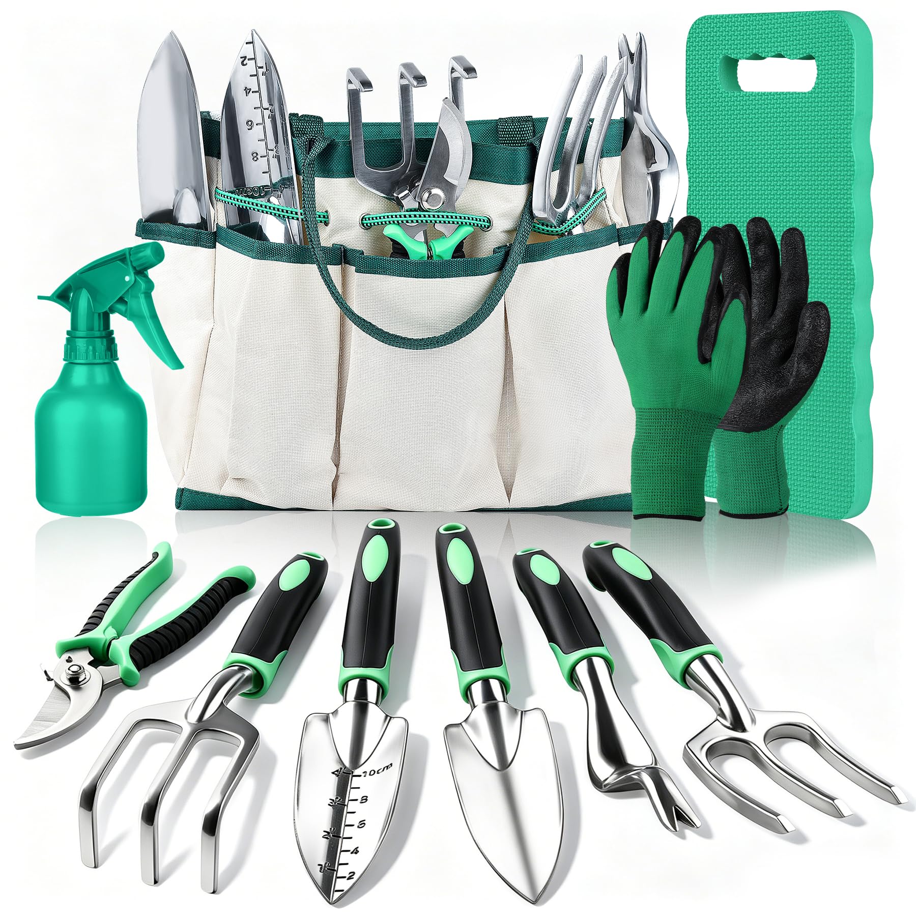 Garden Tools Set 10-Piece Gardening Tools with Kneeling Pad Storage Bag