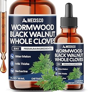 Wormwood Liquid Drops. Combined to Black Walnut, Whole Cloves, Berberine, Milk Thislte, Bitter Melon and 5 More Herbs. 11-in-1 Wormwood Liquid Drops - 60 Days Supply