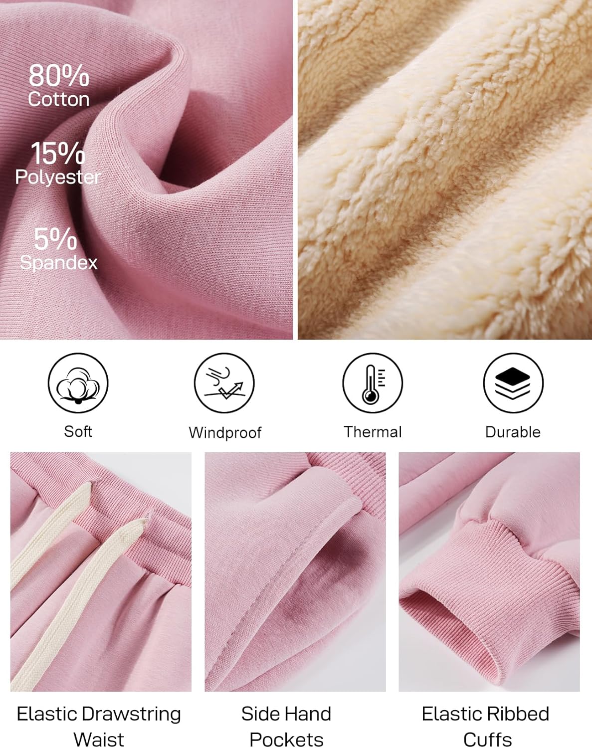 Flygo Boys Girls Fleece Pants Sherpa Lined Sweatpants Athletic Joggers Winter Warm Unisex Kids Active Pull-On Pants - Image 5