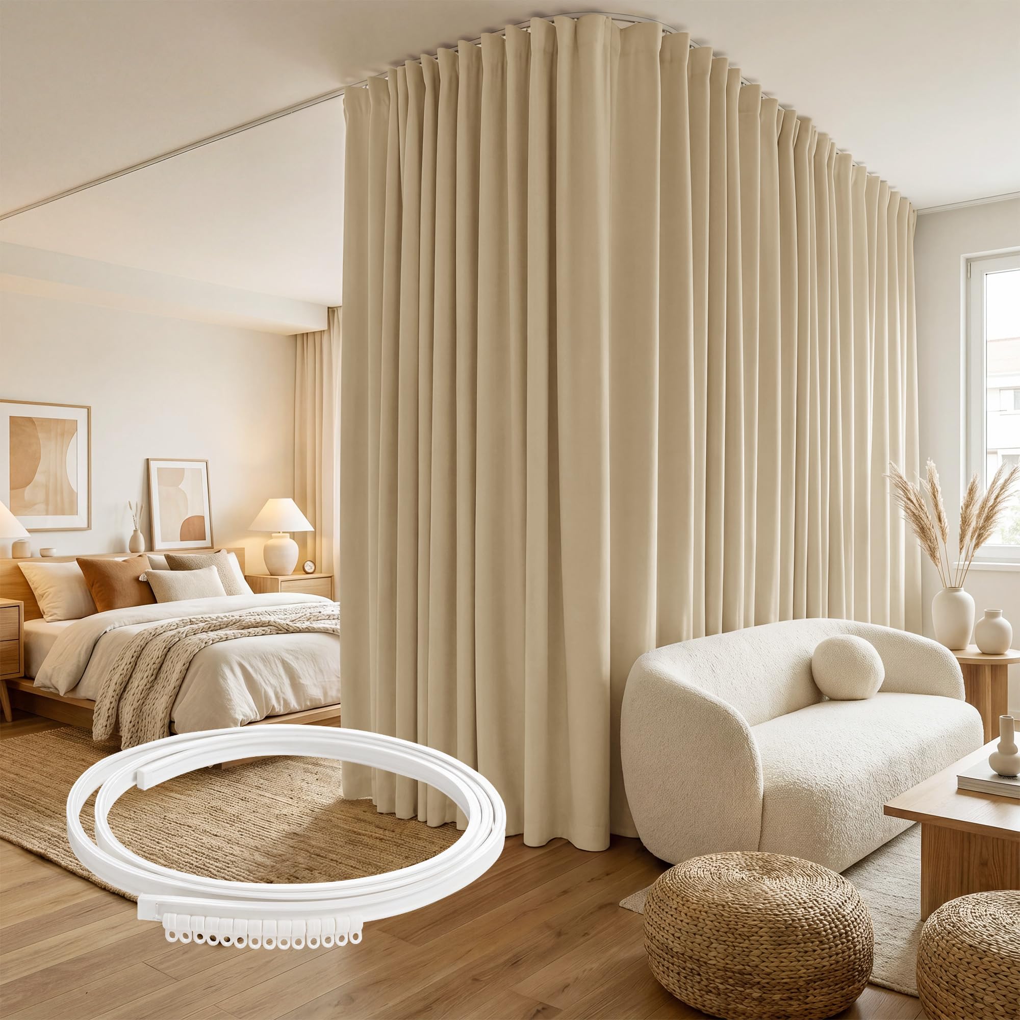 RYB HOME Room Divider Curtain with Flexible Track for Living Room