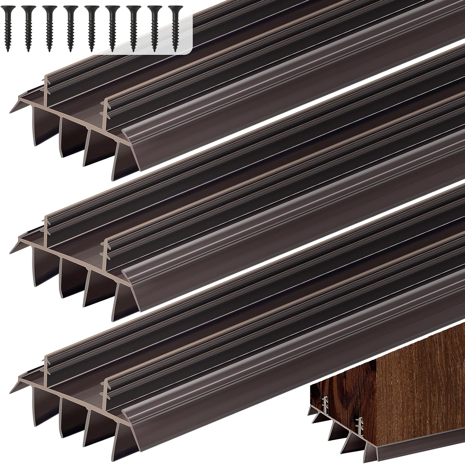3PCS Replacement Door Bottom with Vinyl Fins 36" Long 1 3/4" Wide Threshold Seal Bottom of Door Weatherstrip Kerf Weather Stripping for 7/8" Between Barbs (Brown)