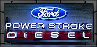 Ford Power Stroke Diesel Neon Sign With Backing by Neonetics - Official Ford OLP Licensed Product - Blue and White Hand Blown Real Glass Tubes, 32 Inches Wide by 15 Inches Tall - 5POWER