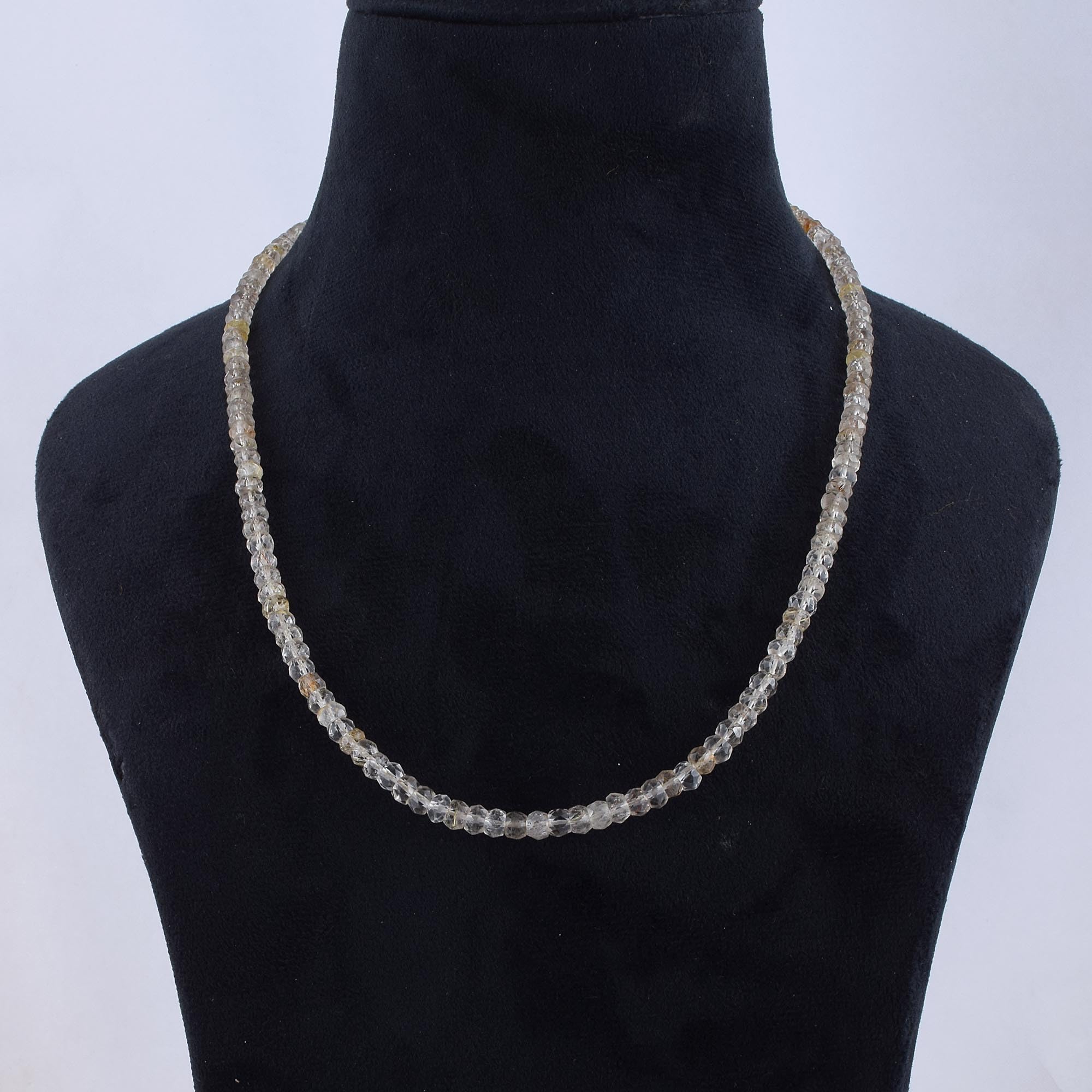 Collar de rutilo dorado natural: cadena de plata 925 con piedra preciosa de cuarzo de cristal facetado redondo – elegante regalo de joyería de rutilo para mujeres, Gema Plata