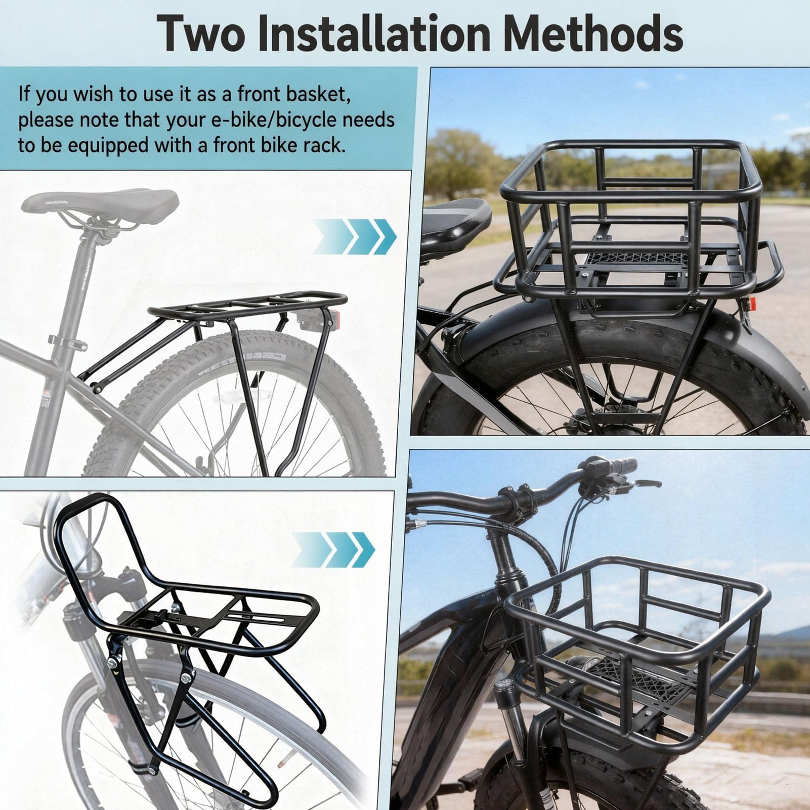 Cesta Portaequipajes para Bicicleta con Estructura de Acero, Funda Oxford Extraíble y Sistema de Desmontaje Rápido, para Compras, Desplazamientos y E-Bike,Small Basket