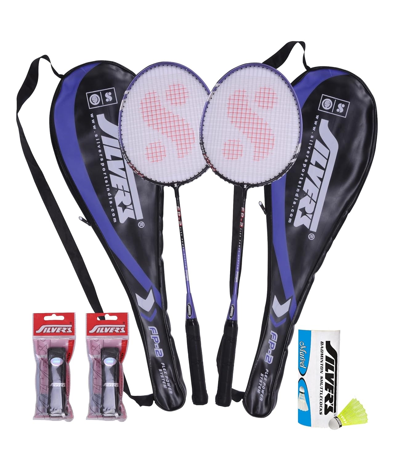 Buy Silver's Flex Power (2 Badminton Rackets with Cover, 3 Plastic Shuttlecock and 2 PVC Grips
