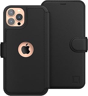 LUPA Legacy iPhone 12 Wallet case for Women & Men - 12 Pro case with Card Holder [Slim and Durable] Faux Leather - Flip Cell Phone case, Folio Credit Cover - Black