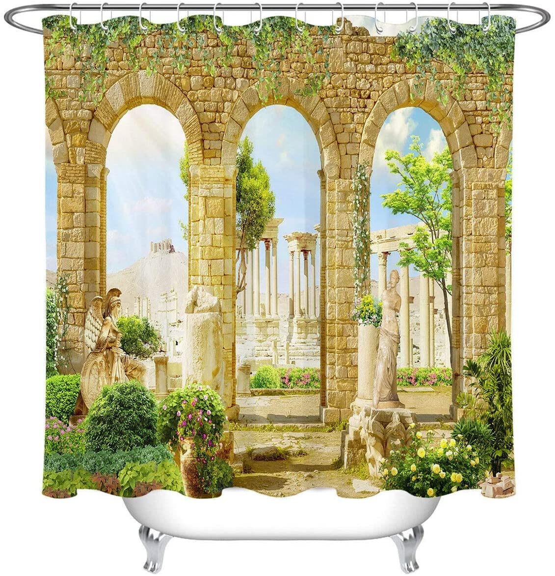 Dzmaimo Color-4 Ancient Roman Ruin Shower Curtain Bathroom Durable Fabric Mildew Bathroom Accessories Creative With 12 Hooks 72 X 72 Inch