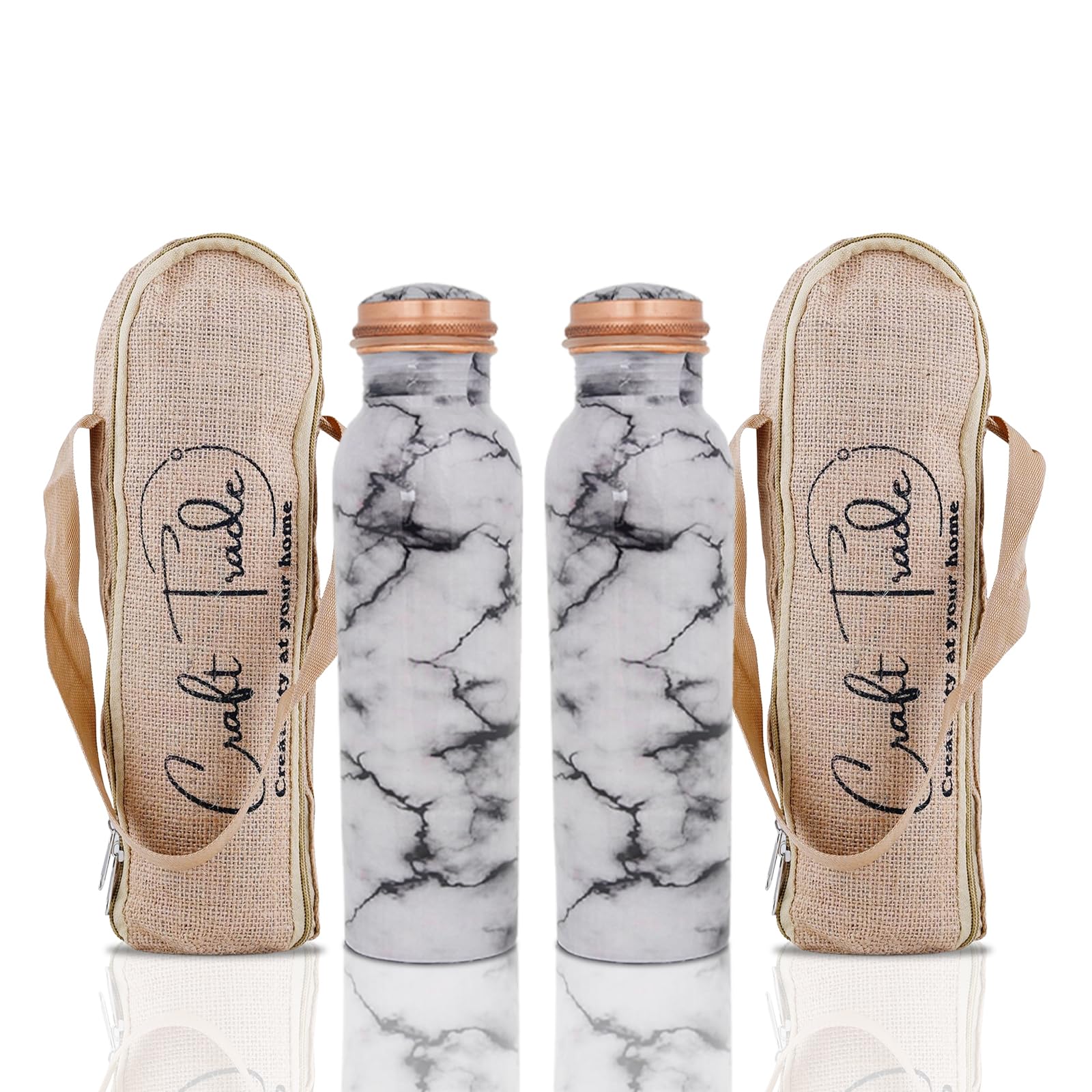 Craft Trade Trinkwasserflasche Kupfer Trinkflasche Rein Weiß Flasche Wasserflasche mit Deckel und Tragetasche 34oz/1000 ml Auslaufsicheres Ayurveda Kupferflasche für Büro und Yoga- 2