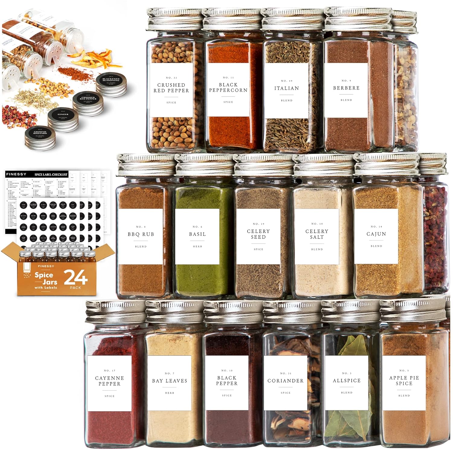 Glass Spice Jars With Label, Spice Containers With Labels, Spice Jar