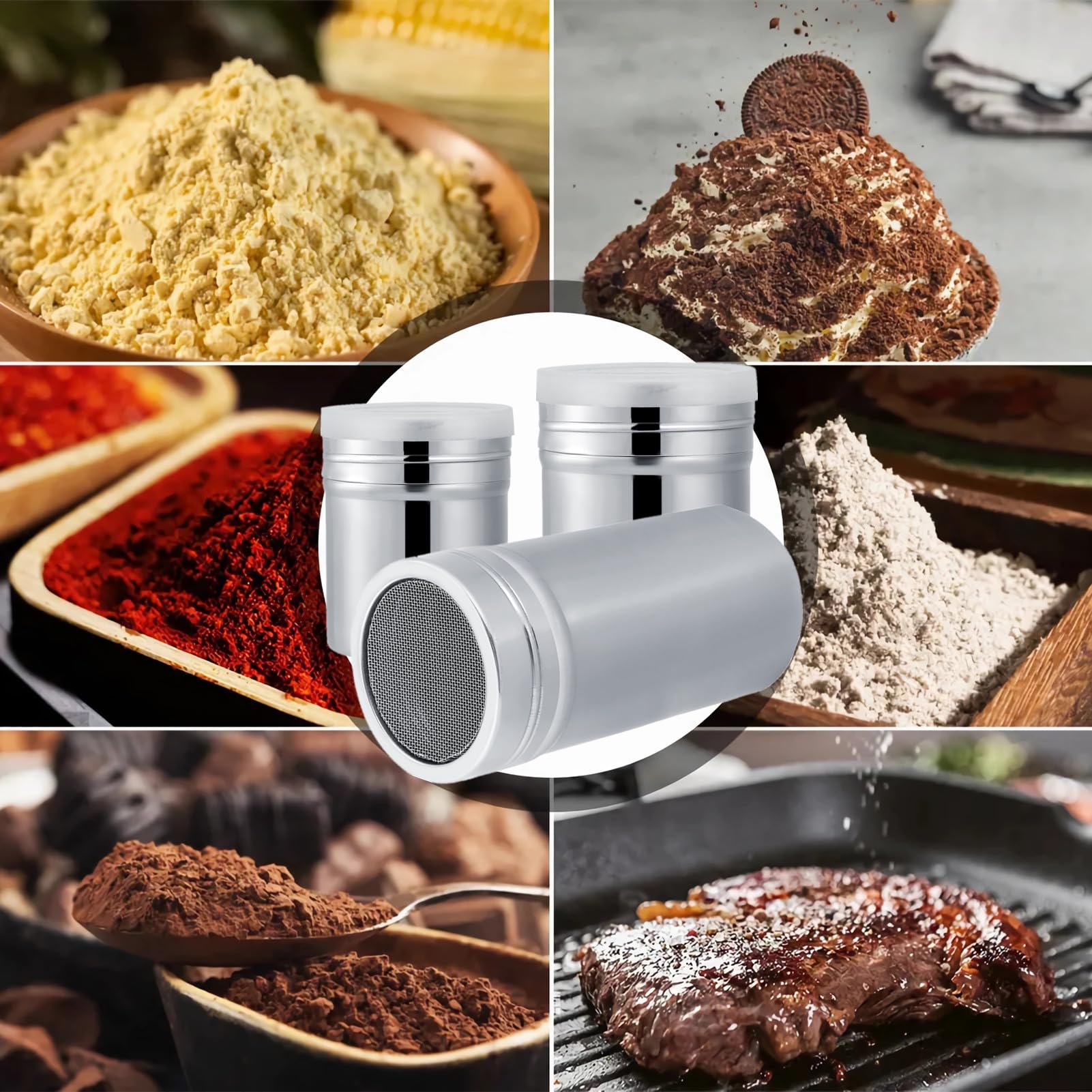 2 Shakers à Sucre En Poudre En Acier Inoxydable - Tamis à Farine Avec Couvercle Pour Cuisine