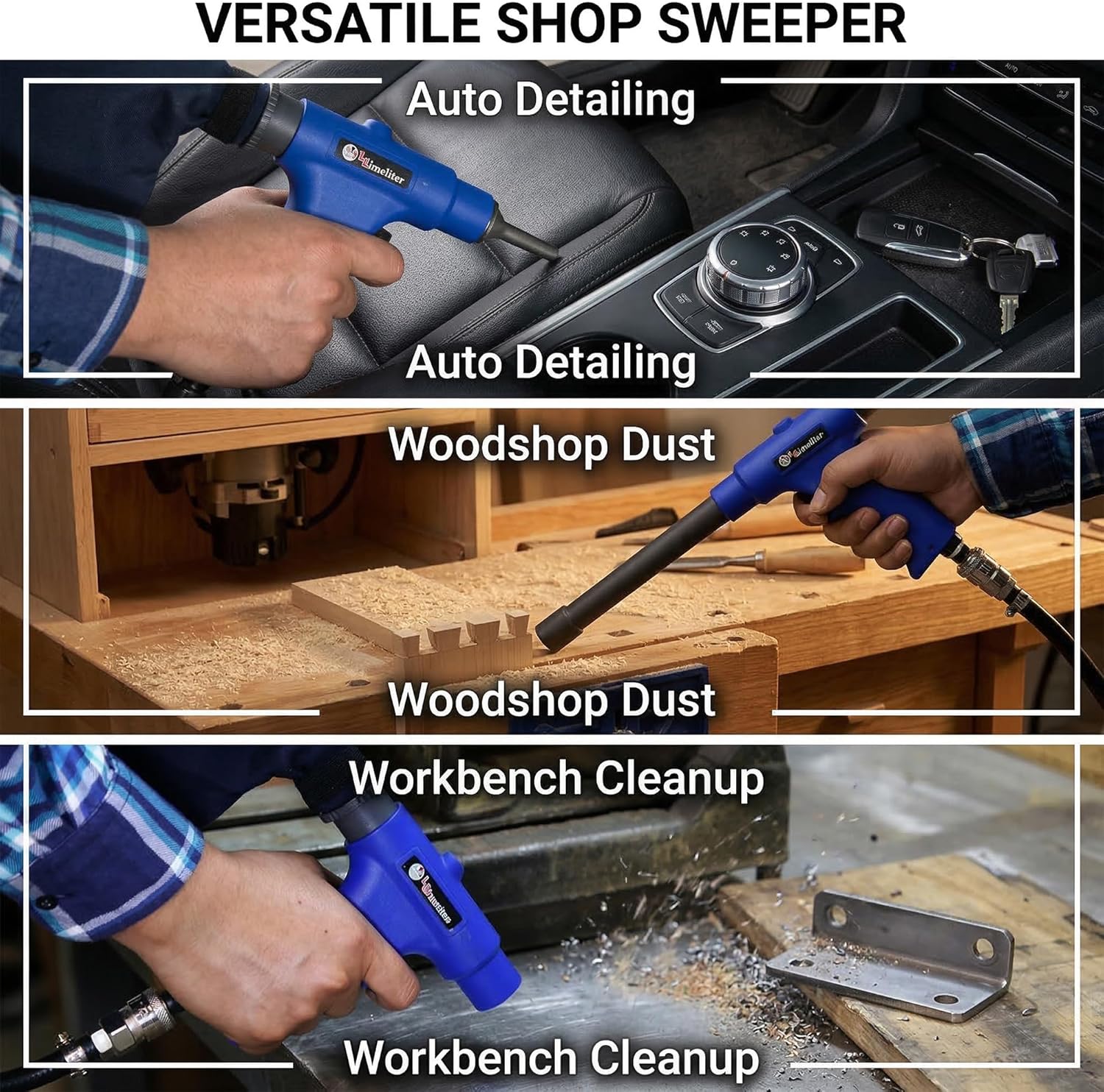 LEMATEC Dual-Action Pneumatic Vacuum & Air Blow Gun with 6 Attachments - 150 PSI Multi-Functional Air Compressor Tool for Automotive & Workshop Cleaning - Vacuum-blower