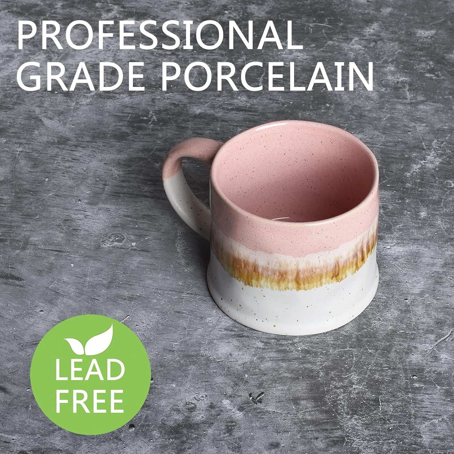 Bosmarlin Medium Ceramic Coffee Mug Set of 2, 15 Oz, Big Stoneware Tea Cup for Office and Home, Dishwasher and Microwave Safe (Pink, 2) - Image 3