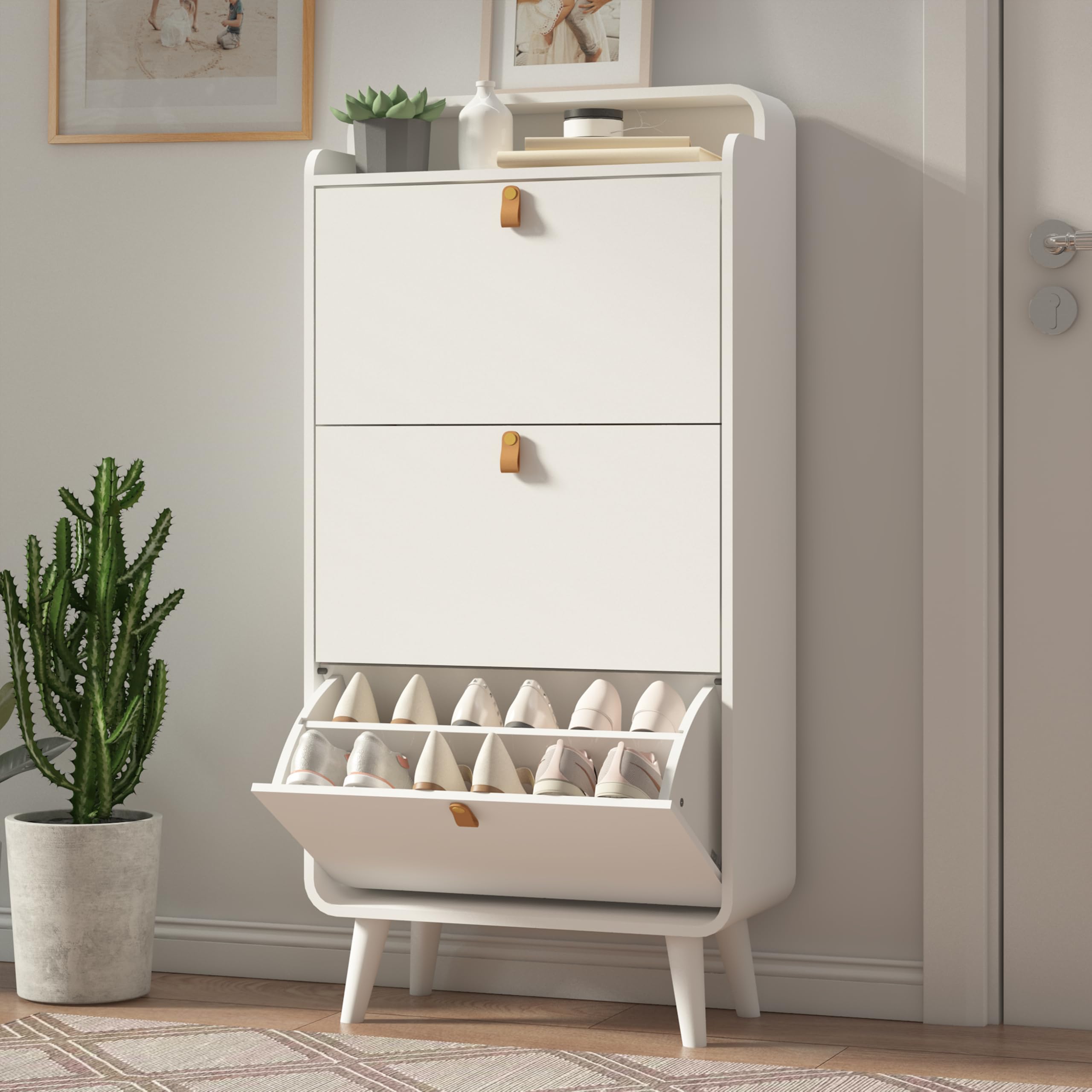 Organizedlife Scarpiera a specchio con 5 ante a ribalta, scarpiera autoportante, scarpiera