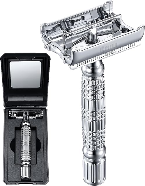 BAILI Butterfly Double Edge Safety Razor Rust-Proof Reusable Manual Wet Shaving Shaver for Men Women with Mirrored Travel Case BD179C