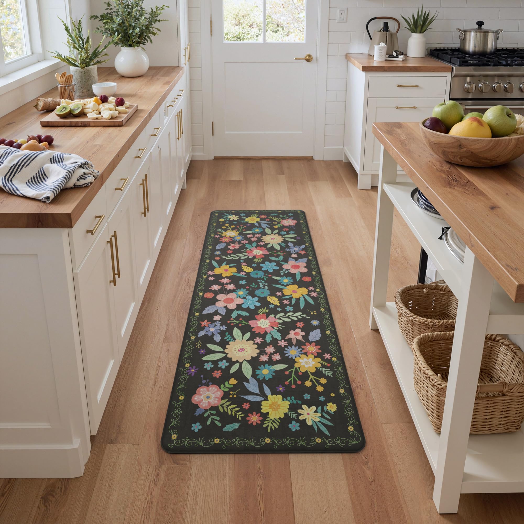 GENIMO Kitchen Mats for Floor, Cushioned Kitchen Rugs Non Slip Washable, Farmhouse Anti Fatigue Mat Waterproof, Comfort Standing Foam Mat Rug for Laundry, Office, Home, Sink, Desk, 23.6"x71", Black