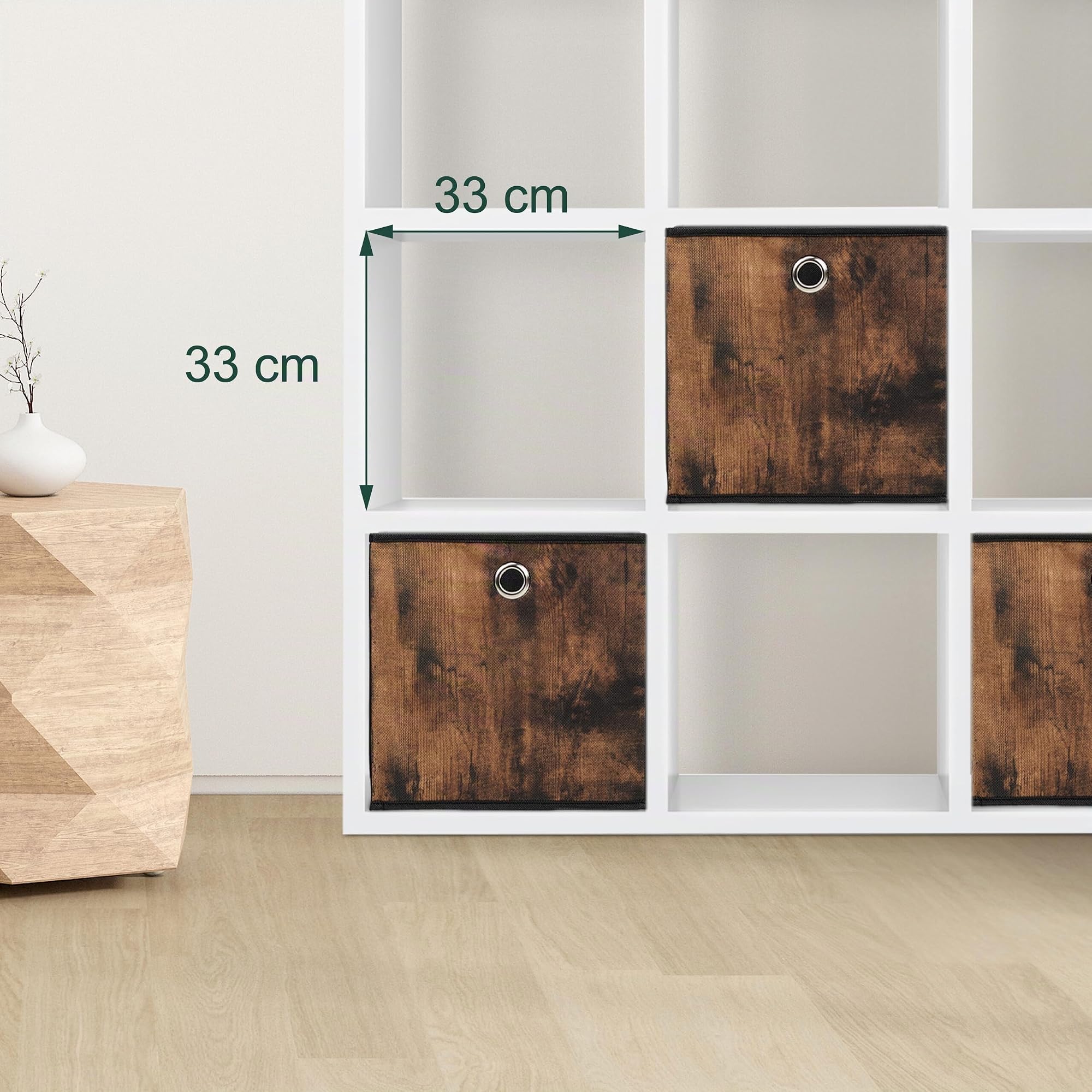 Relaxdays Scatola Portaoggetti, Set 6 Box a Cubo da Scaffale, HLP: 33x33x33 cm, Portagiochi Pieghevole, Nero Marrone